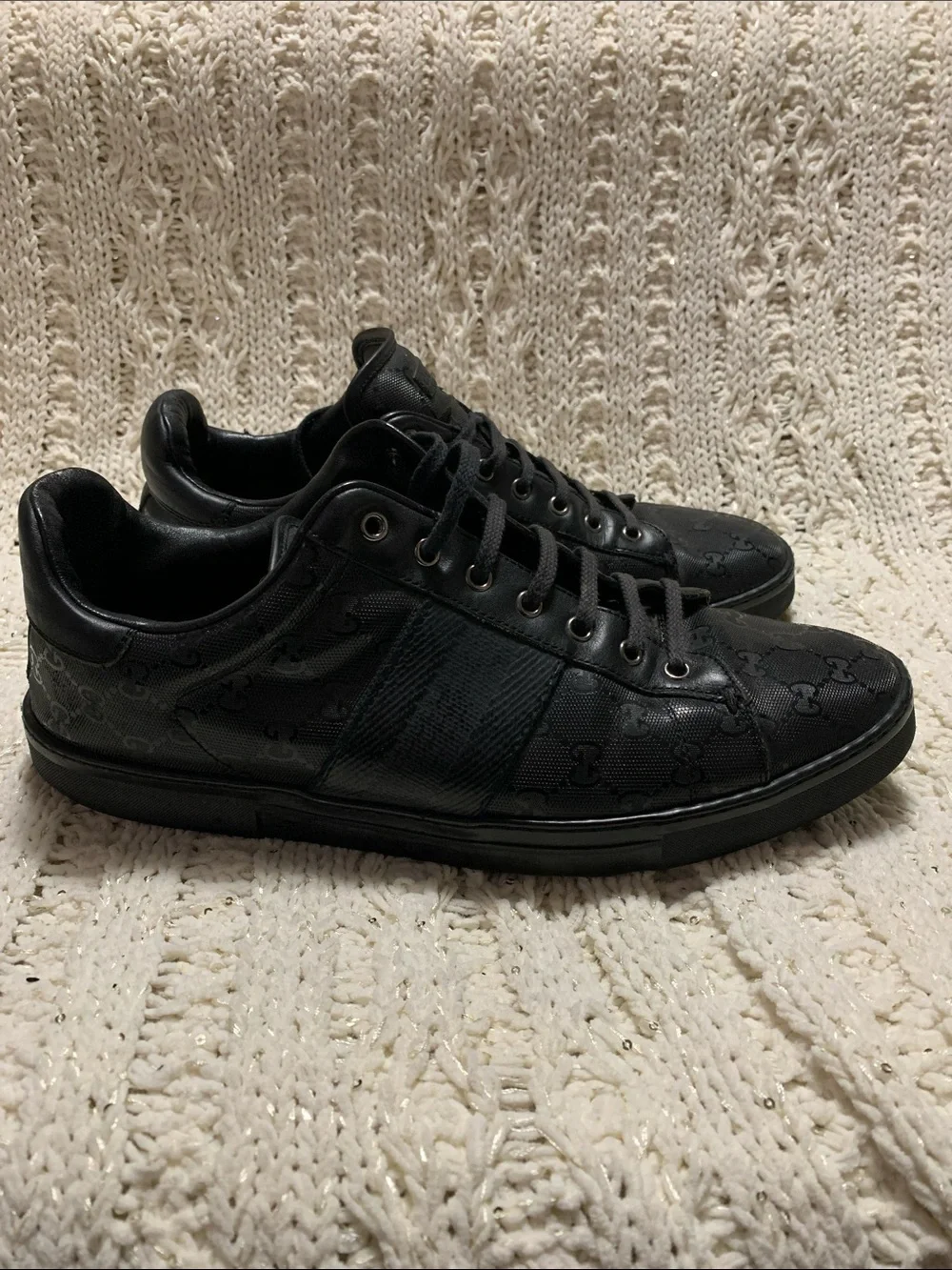 GUCCI GG GUCCISSIMA LOW MEN’S BLACK  LUXURY LEATHER SNEAKERS SIZE 11